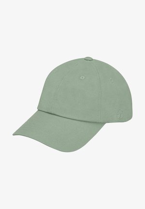 Cappellino da baseball verde chiaro in cotone con visiera curvata, sei fori di ventilazione e un logo ricamato in modo discreto sul lato.