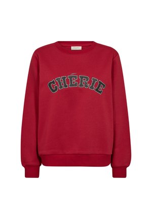 Rode sweatshirt van een zachte katoenmix, met een ronde halslijn en geribde manchetten. "CHÉRIE" in het zwart geborduurd over de borst.