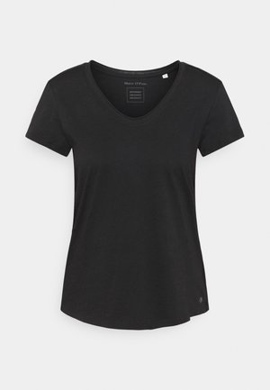 SHORT-SLEEVE ROUNDED V-NECK RAW CUT DETAILS - Basic T-shirt - dark blue