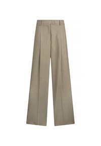 Pantaloni ampi color beige chiaro realizzati in tessuto testurizzato, con vita alta, pieghe frontali e design pulito.