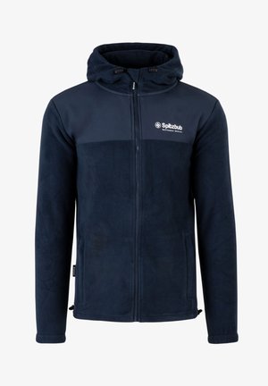 Marine fleece jack met een ritssluiting aan de voorkant, verstelbare capuchon en logo. Beschikt over zijzakken en een contrasterend ontwerp van het bovenpaneel.