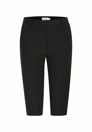 Zwarte cropped broek met een slim fit, gemaakt van een soepele stof. Voorzien van zijzakken, riemlussen en een strakke, verzorgde afwerking.