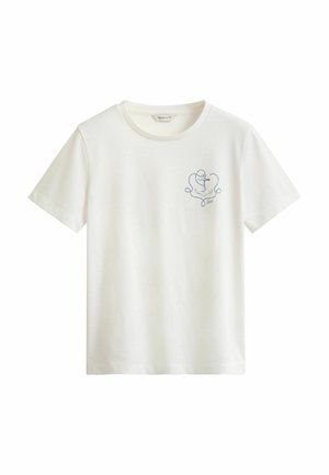 Witte T-shirt met korte mouwen en ronde hals, met een klein blauw anker- en touwenembleem op de linkerborst en een "GANT" label aan de binnenkant van de kraag.