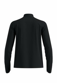 Camisetta nera a maniche lunghe con colletto alto, caratterizzata da un motivo a coste testurizzato su tutta la superficie. Design semplice senza loghi o decorazioni visibili.