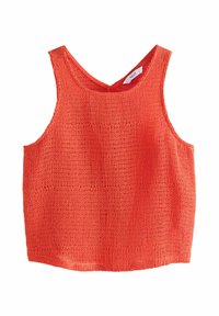 Rød strikket tanktop med brede stropper, firkantet halsudskæring og et mønstret design, der er lavet til afslappet brug.