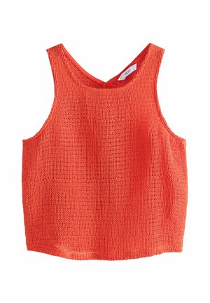 Top in maglia rossa senza maniche con spalline larghe, scollatura quadrata e un motivo testurizzato, progettato per un look casual.