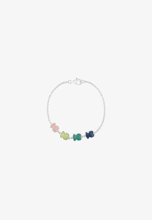 Bracciale in argento con ciondoli a forma di pesce in smalto lucido nei colori rosa, verde e blu. Chiusura a semplice clasp.