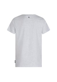 Grijze T-shirt met korte mouwen, voorzien van een ronde hals, een gladde textuur en een klein logo-detail op de bovenrug.