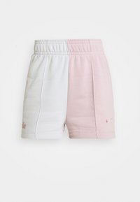 Bavlněné šortky s barevným blokovým designem v bílé a světle růžové barvě. Elastický pas, dvě boční kapsy a malé logo na růžové straně.