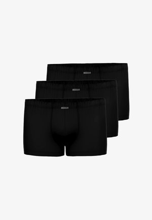Schwarze Boxer in einem Dreierpack mit elastischen Taillenbünden und genähten Nähten für eine enganliegende Passform. Glatte, dehnbare Stofftextur.