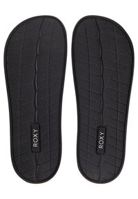 Sole nere con superficie testurizzata; logo "ROXY" in bianco; dotate di una presa scolpita e bordi lisci, progettate per il comfort e il supporto.