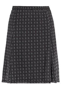 Gonna nera con un motivo a rombi in bianco e rosso. Presenta un elastico in vita e un design fluido, adatta per l'abbigliamento casual.