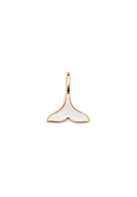 Pendentif en forme de queue de baleine blanche avec une surface lisse, bordée d'or. Dispose d'une boucle pour l'attache, renforçant son design minimaliste.