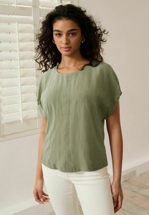 GATHERED SHORT SLEEVE TEXTURED BOXY REGULAR FIT - Blouse - sage green