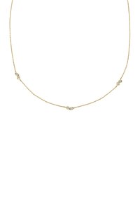Collier en chaîne dorée avec de petites accents en forme de diamant à surface texturée et trois détails ronds espacés le long de la chaîne.