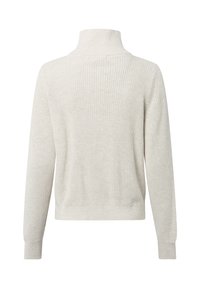 Maglione a collo alto grigio chiaro, a coste, con maniche lunghe e vestibilità rilassata, caratterizzato da un motivo a maglia testurizzata e un orlo che si ferma in vita.