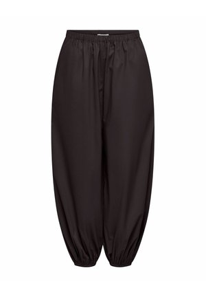 Pantalon noir ample avec taille élastique et poignets élastiques, conçu pour une tenue décontractée et confortable.
