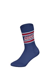 Granatowy skarpetka typu tube z prążkowanym wykończeniem, zdobiona czerwonymi i białymi paskami oraz logo "GIANTS" w czerwonym kolorze. Gładka tekstura, średnia wysokość.