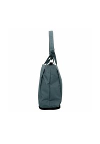 Sac bandoulière gris en tissu durable, doté d'une seule sangle ajustable, d'une base structurée et d'un design plissé distinct sur les côtés.