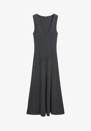 Ærmel dresses i mørkegrå farve med scoop-halsudskæring og flagrende lynlås, der har lodret sømdetaljer på kroppen og nederdelen.