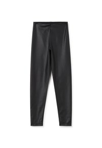 Leggings de piel sintética negra con una textura suave, diseño ajustado y cinturilla elástica. No presenta hardware visible ni patrones.