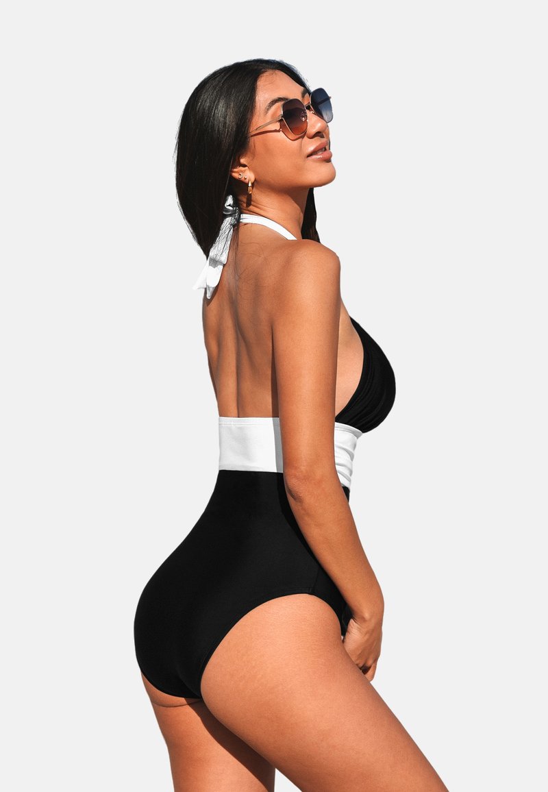 Cupshe HANGING ECK COLOR CLASHING Costume da bagno black white