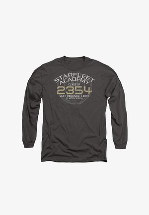 Dunkelgraues Langarmshirt mit dem Aufdruck "Starfleet Academy Class of 2354" in silberner und goldener Schrift sowie einem kreisförmigen Emblemdesign.