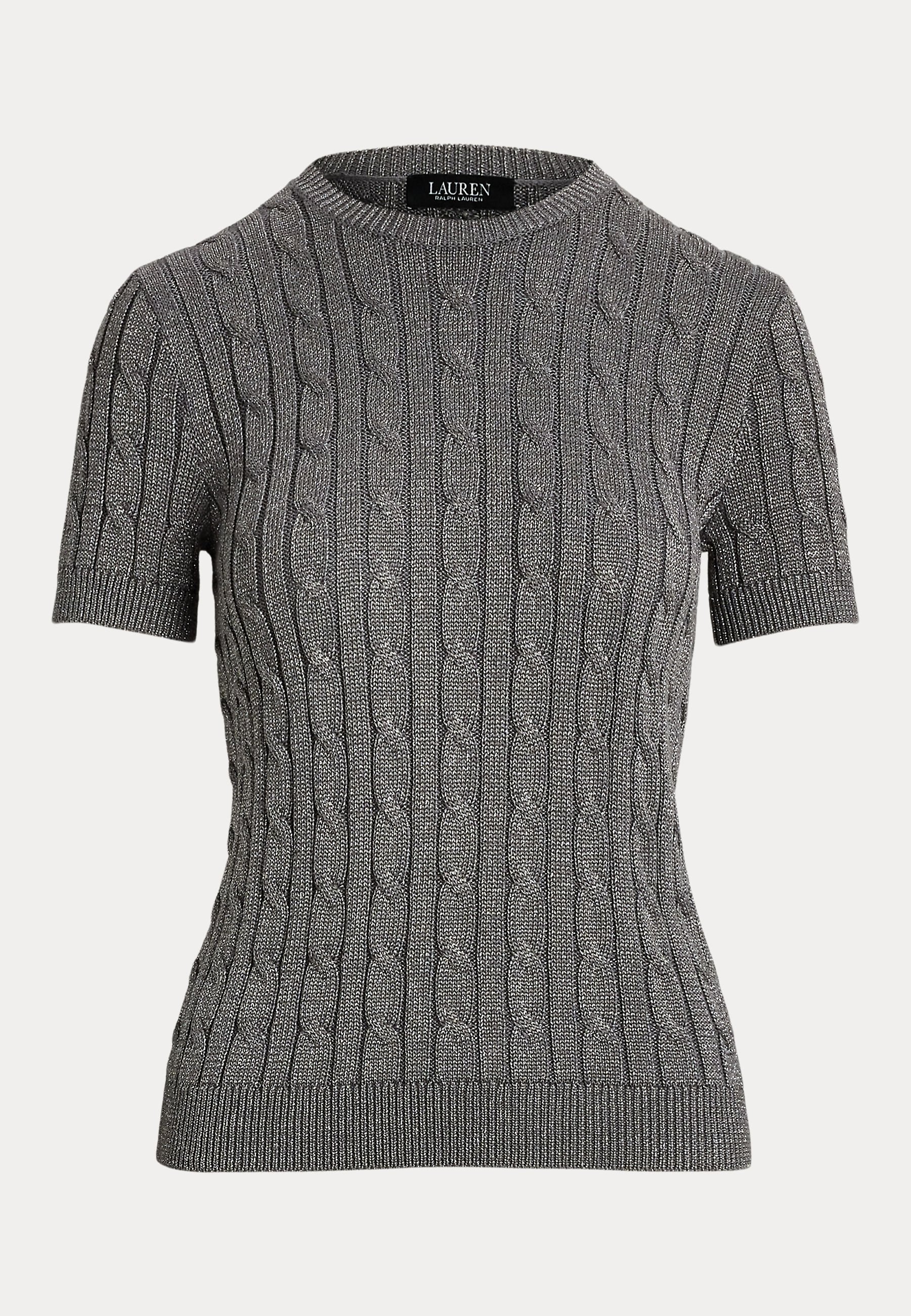 Lauren Ralph Lauren METALLIC CABLE KNIT SHORT SLEEVE SWEATER