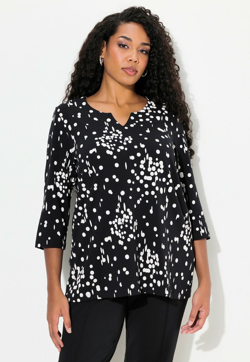 Ulla Popken POLKA DOT 3/4 SLEEVE SPLIT NECK czarny