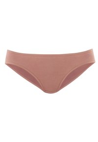 Bikini slip v rožnati barvi z gladko površino, ki ima brezšivni pas in diskretne odprtine za noge. Narejen iz mehkega materiala za udobje.