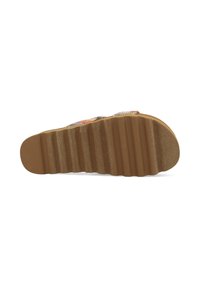 Sandal sole with ridged texture, light brown color, and a flat design. Features a smooth surface with a subtle grainy finish.