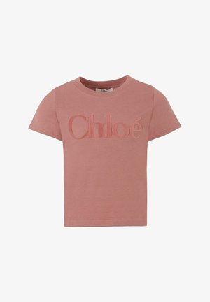 T-shirt rosa chiaro a maniche corte, con logo "Chloé" ricamato dello stesso colore, realizzato in morbido cotone.