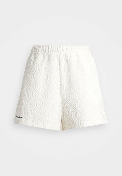 Baltie šorti, kas izgatavoti no teksturētas auduma, ar reljefa ģeometrisku rakstu un elastīgu jostu. Satur "Wimbledon" logo detaļu.