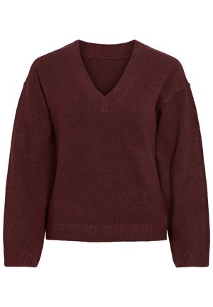 VILA, VILIGA L/S REV V-NECK KNIT TOP - NOOS - Pullover - port royale