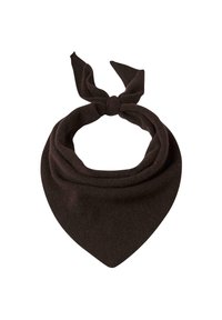 Mørkebrunt trekantet fleecehalstørklæde med en knude bundet på toppen, designet til at vikles rundt om halsen for varme og stil.