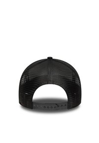 Black mesh cap with a curved brim. Features a textured pattern and adjustable snapback closure. Rear view shows the interior lining.