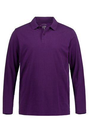 Camisa polo de manga larga en morado sólido, de material de algodón, con cuello de solapa, tapeta de tres botones y puños acanalados.