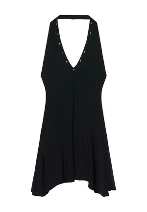 PULL&BEAR, HALTER-NECK MINI DRESS WITH V-NECK AND STUDS - Robe de jour - black