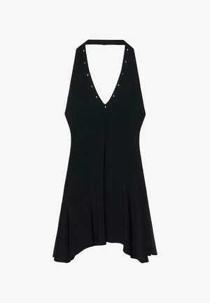 PULL&BEAR, HALTER-NECK MINI DRESS WITH V-NECK AND STUDS - Robe de jour - black