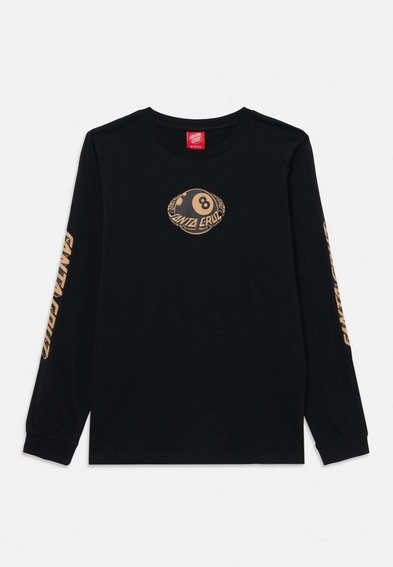 Camisola preta de manga longa em algodão, com um logotipo dourado em forma de círculo com o número 8 e o texto "Santa Cruz" nas mangas.