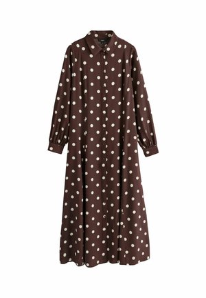 REGULAR FIT LONG SLEEVE - Blusenkleid - chocolate brown/ecru polka dot