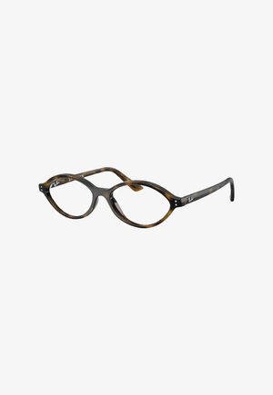 Briller med ovalramme i skildpaddeskal med tynde arme og klare linser, Ray-Ban-logo på stængerne.