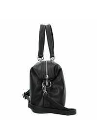 Borsa a mano in pelle nera con finitura testurizzata, doppi manici, una tracolla removibile e chiusura superiore con zip. Accessori in metallo argentato.