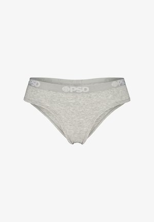 Lys grå bomuldsboksershorts med en blød tekstur, med en ensfarvet elastisk talje med diskret hvid skrift, der siger "PSD".