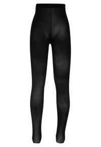Schwarze Leggings mit glatter Textur, hohem Taillendesign und langem Schnitt. Hergestellt aus einem dehnbaren, leichten Stoff. Keine sichtbaren Nähte.