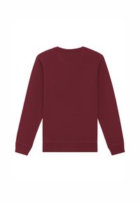 Bordeaux sweatshirt met ronde hals en lange mouwen, gemaakt van zachte stof. Heeft ribgebreide boorden en onderrand, en een eenvoudige, gladde textuur.