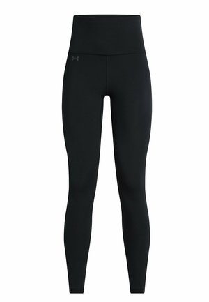 Black leggings featuring a high waistband, smooth fabric, and a fitted design. Includes subtle brand logo on the left side.
