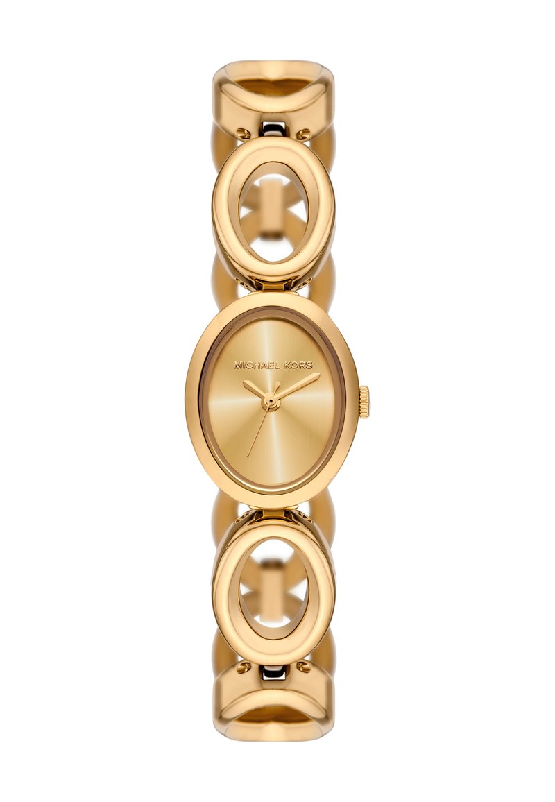 Orologio da donna Michael Kors in tonificazione oro, con quadrante ovale, dial minimalista e design del bracciale aperto con ovali uniti.