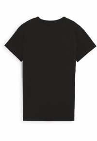 Camiseta negra de manga corta con cuello redondo, confeccionada en una suave tela de algodón y con un diseño simple y clásico sin adornos.