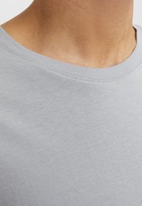 Lichtgrijze katoenen t-shirt met een ronde hals, voorzien van een gladde textuur en subtiele stiksels langs de kraag.